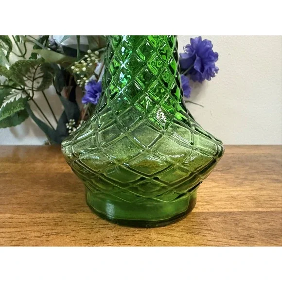 Vintage Randall Green Pressed Glass Diamond Quilt Pattern Vase Collectible - Picture 5 of 6